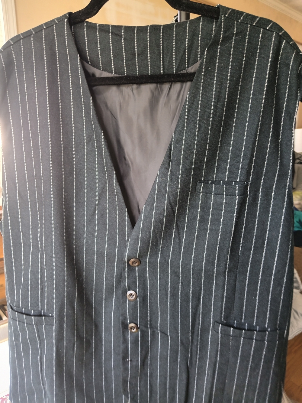 Men's Black Pinstripe Vest with White Stripe Detailing